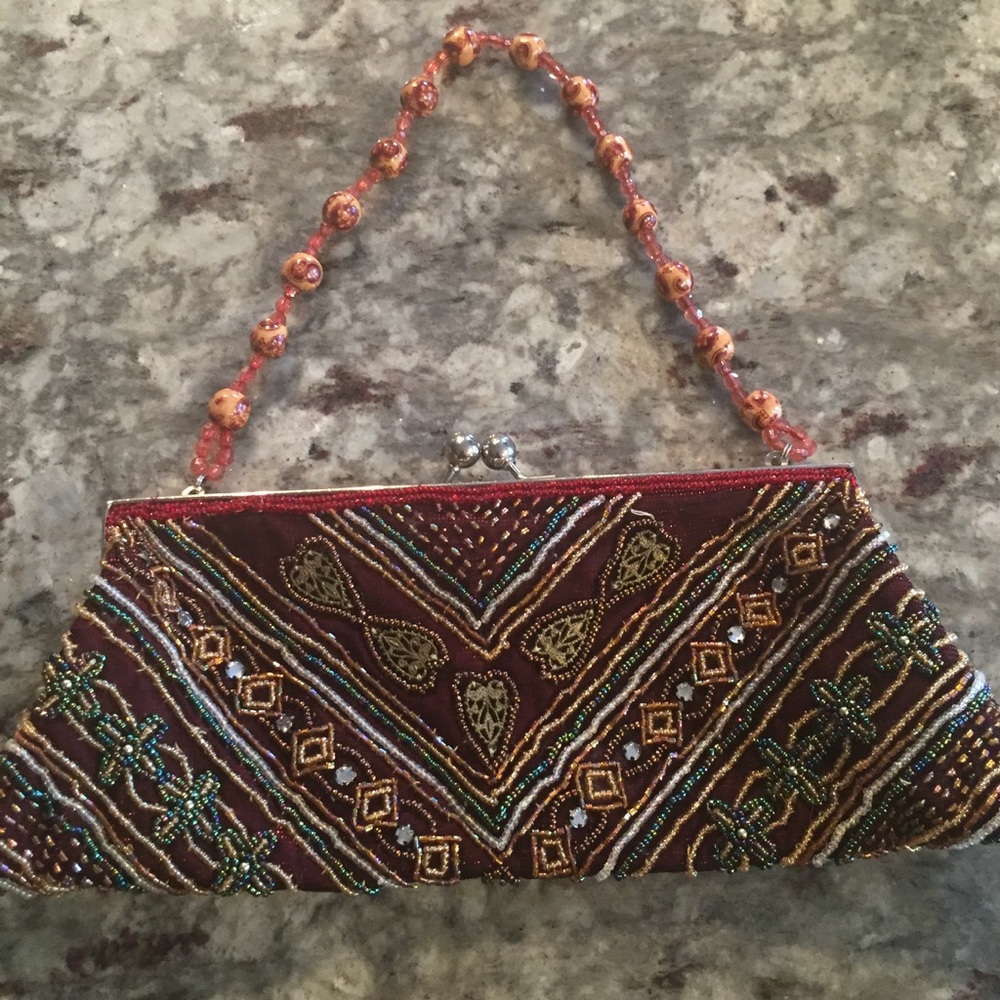Beaded evening bag with beaded strap